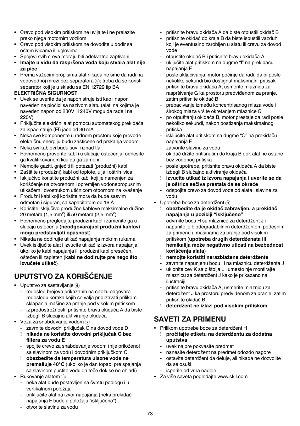 Uputstvo za korišćenje, Saveti za primenu | Skil 0760 RA User Manual | Page 73 / 104