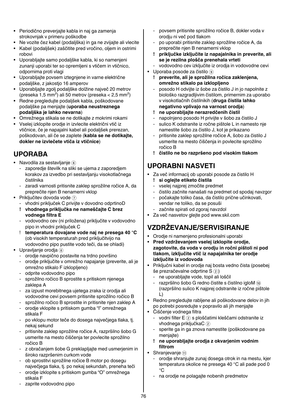 Uporaba, Uporabni nasveti, Vzdrževanje/servisiranje | Skil 0760 RA User Manual | Page 76 / 104