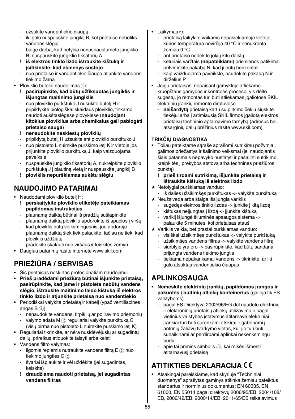 Naudojimo patarimai, Priežiūra / servisas, Aplinkosauga | Atitikties deklaracija | Skil 0760 RA User Manual | Page 85 / 104