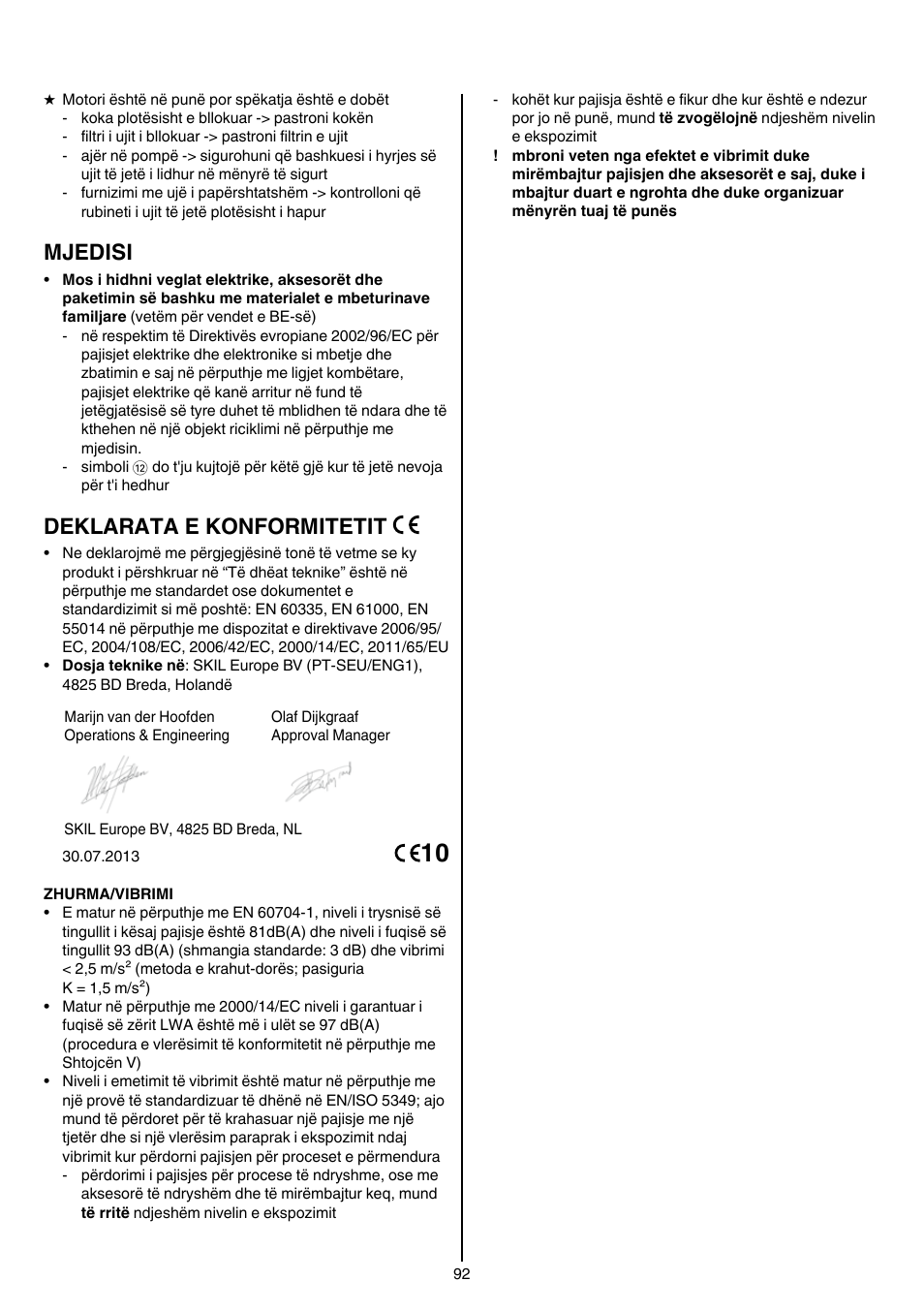 Mjedisi, Deklarata e konformitetit | Skil 0760 RA User Manual | Page 92 / 104