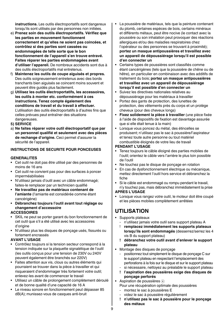 Utilisation | Skil 7405 AA User Manual | Page 9 / 104
