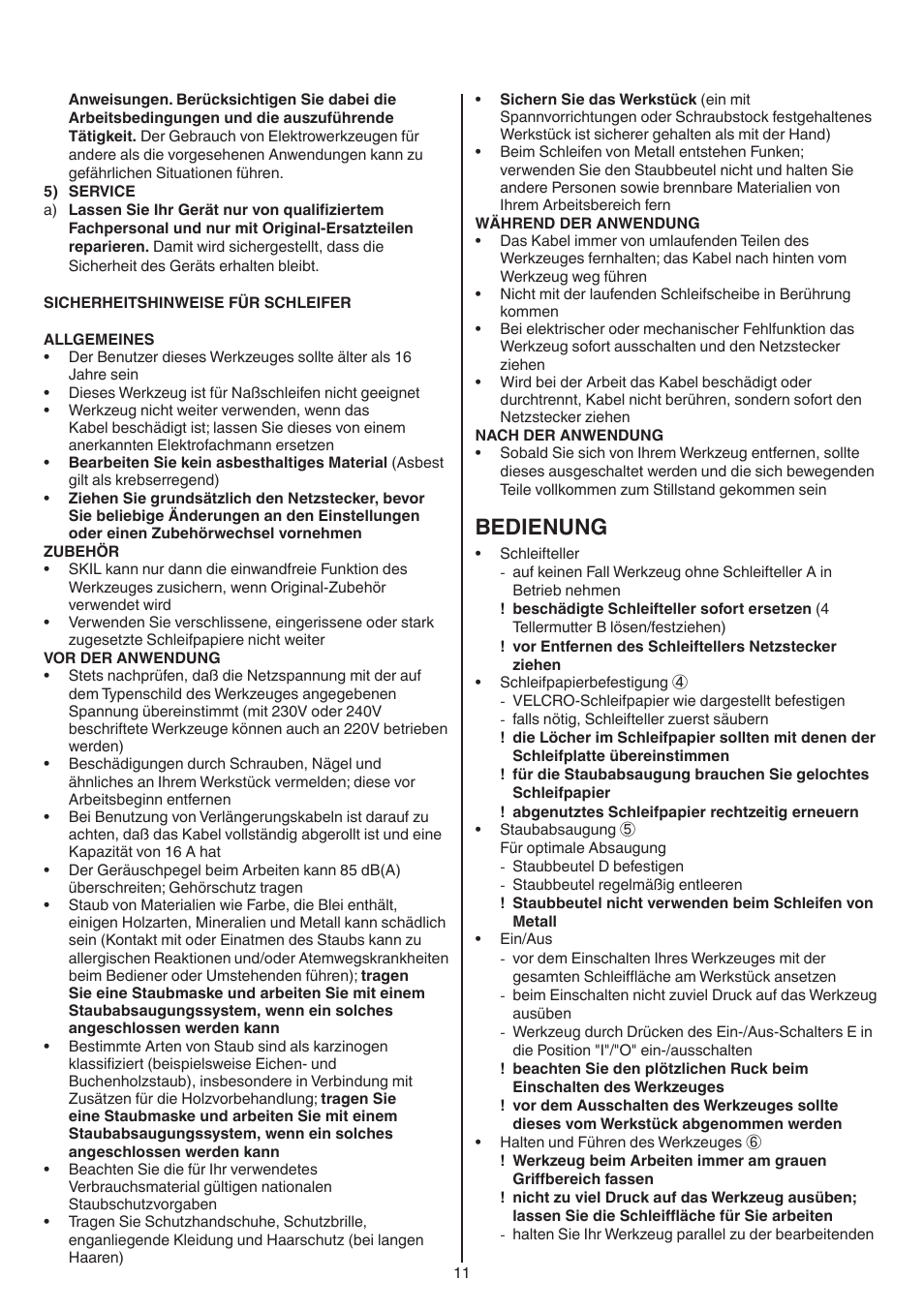 Bedienung | Skil 7420 AA User Manual | Page 11 / 96