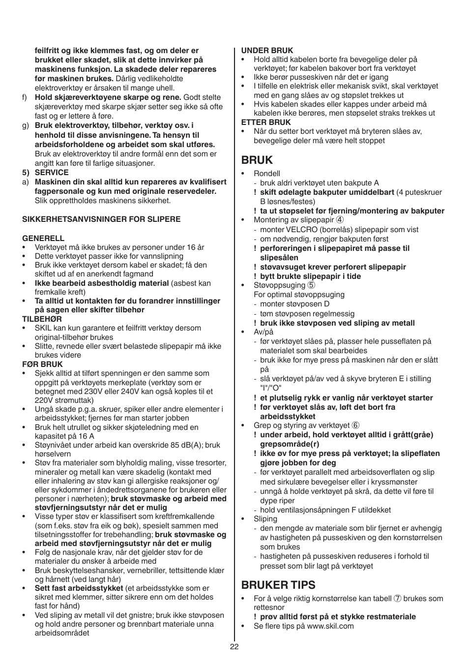 Bruk, Bruker tips | Skil 7420 AA User Manual | Page 22 / 96