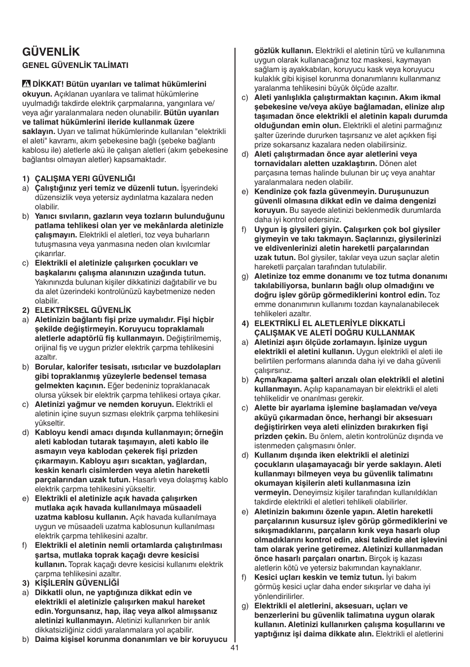 Güvenlik | Skil 7420 AA User Manual | Page 41 / 96