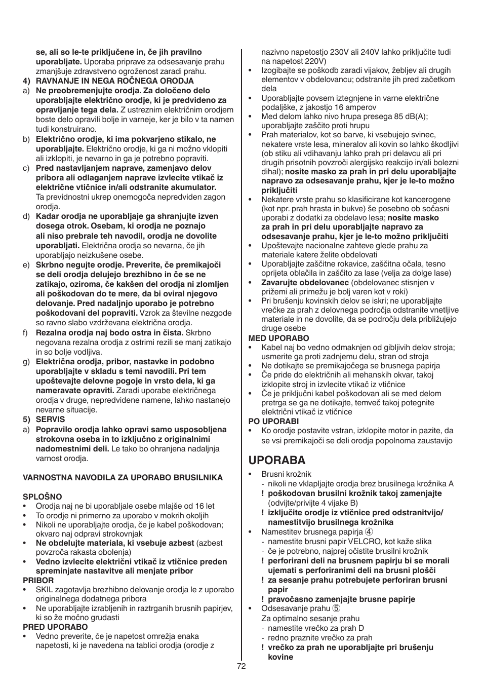 Uporaba | Skil 7420 AA User Manual | Page 72 / 96