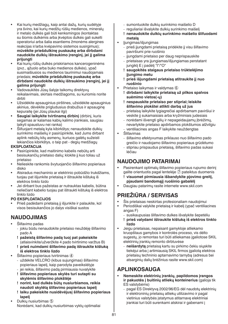 Naudojimas, Naudojimo patarimai, Priežiūra / servisas | Aplinkosauga | Skil 7420 AA User Manual | Page 81 / 96