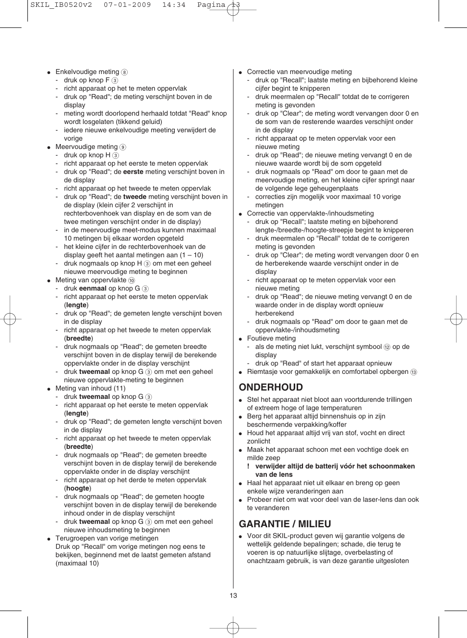 Onderhoud, Garantie / milieu | Skil 0520 AA User Manual | Page 13 / 68