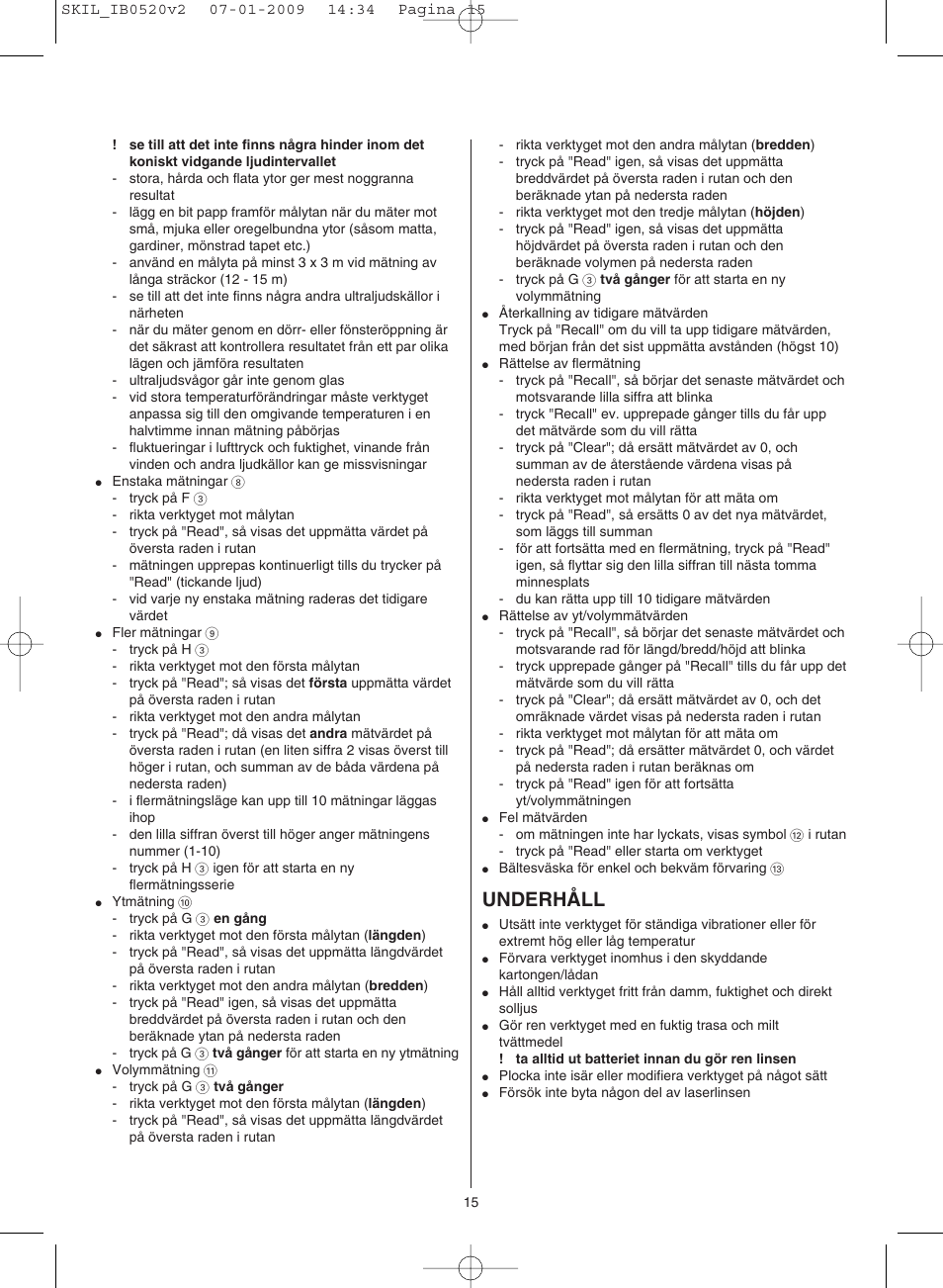 Underhåll | Skil 0520 AA User Manual | Page 15 / 68