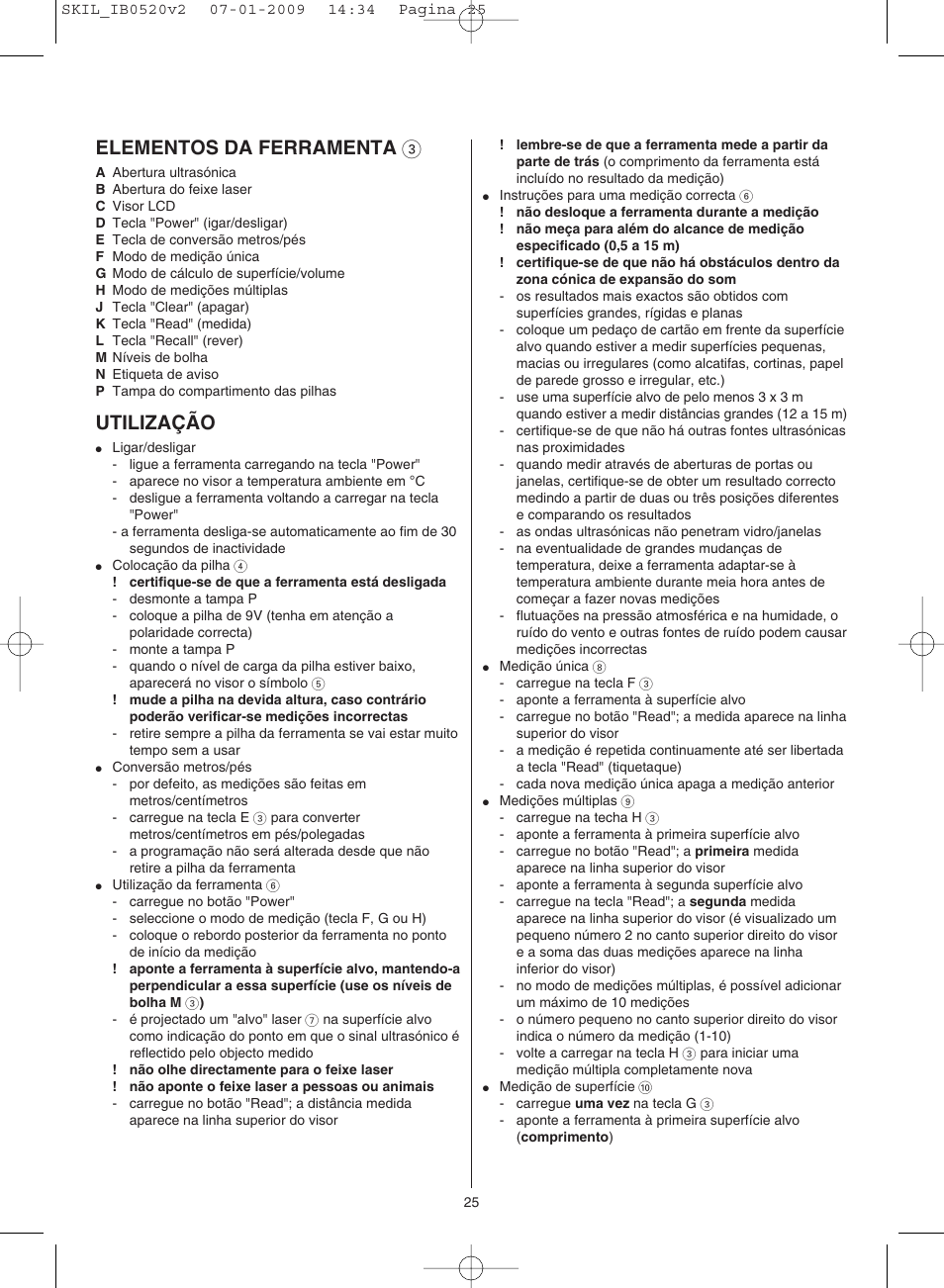 Elementos da ferramenta 3, Utilização | Skil 0520 AA User Manual | Page 25 / 68