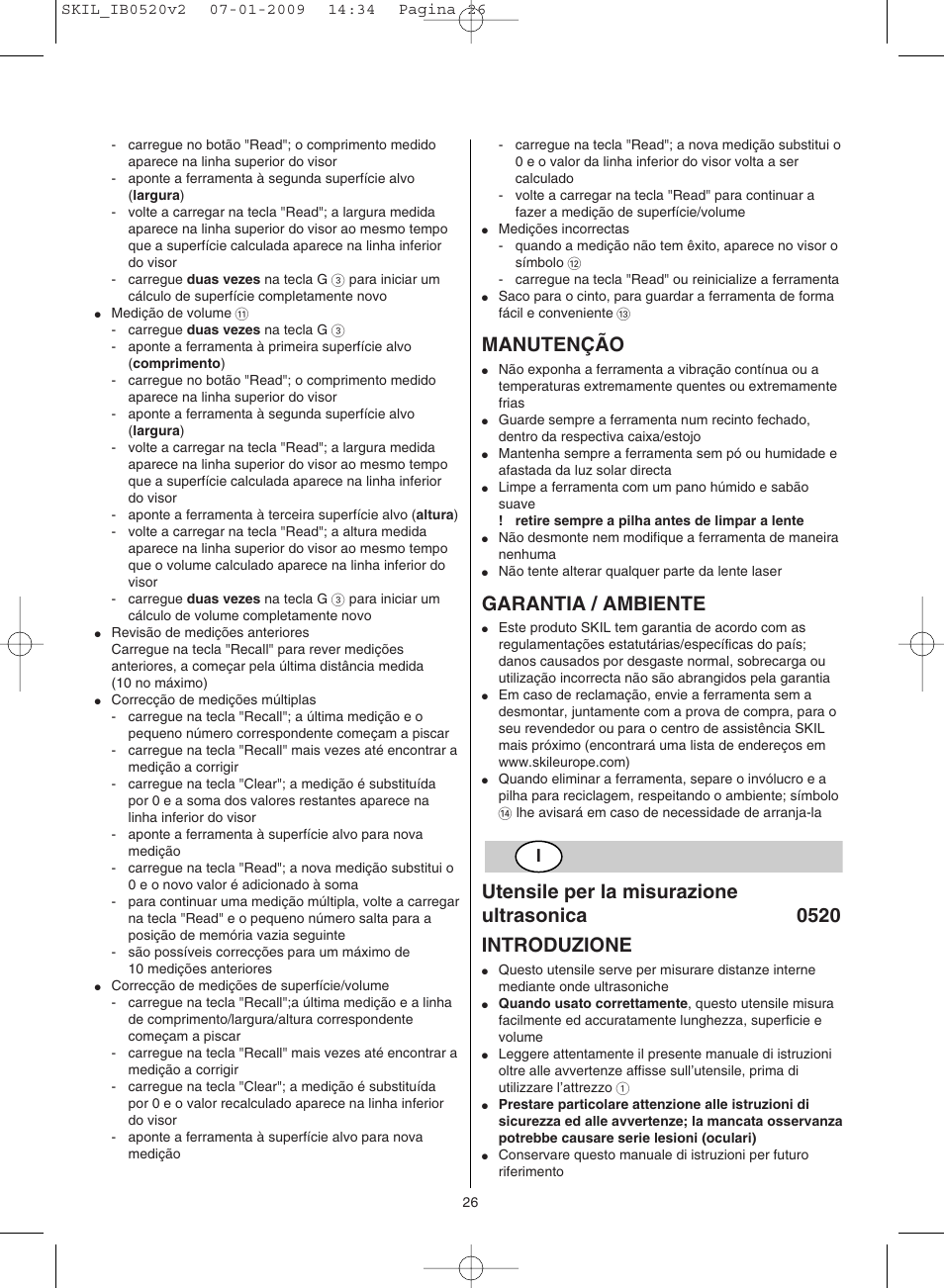 Manutenção, Garantia / ambiente | Skil 0520 AA User Manual | Page 26 / 68