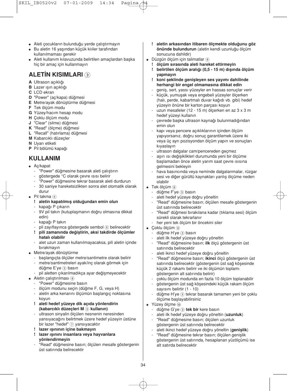 Alet‹n kisimlari 3, Kullanim | Skil 0520 AA User Manual | Page 34 / 68