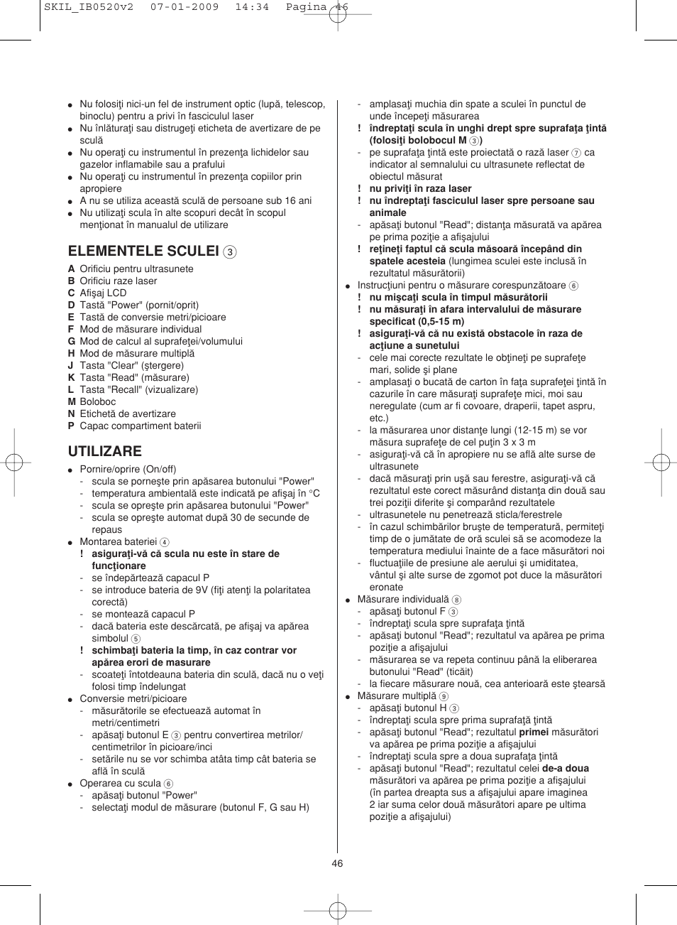 Elementele sculei 3, Utilizare | Skil 0520 AA User Manual | Page 46 / 68