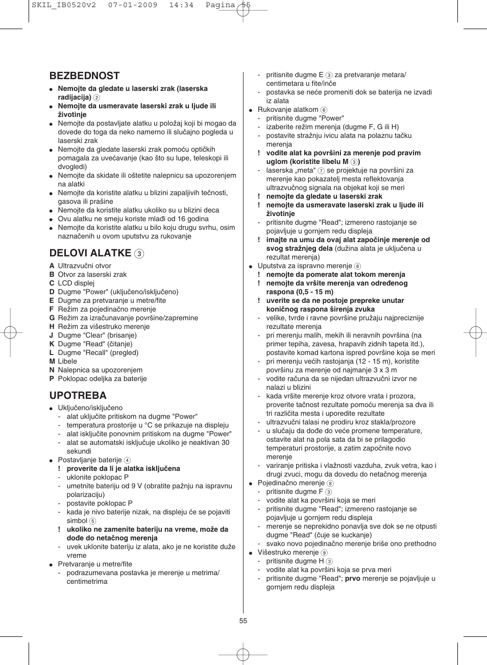 Bezbednost, Delovi alatke 3, Upotreba | Skil 0520 AA User Manual | Page 55 / 68