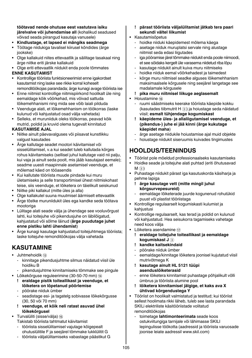 Kasutamine, Hooldus/teenindus | Skil 0710 RT User Manual | Page 105 / 136