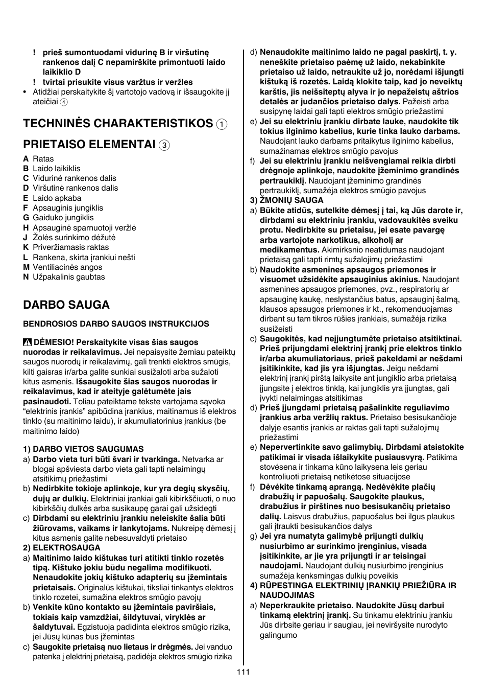 Techninės charakteristikos 1 prietaiso elementai 3, Darbo sauga | Skil 0710 RT User Manual | Page 111 / 136