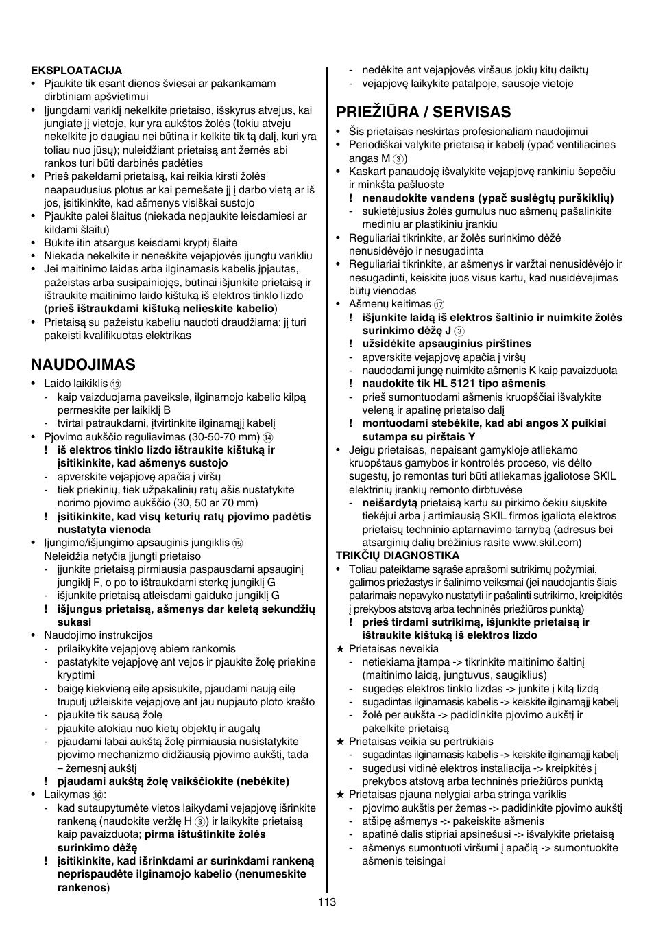 Naudojimas, Priežiūra / servisas | Skil 0710 RT User Manual | Page 113 / 136