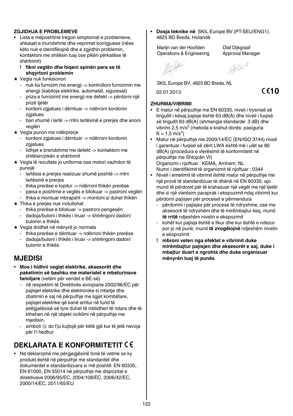 Mjedisi, Deklarata e konformitetit | Skil 0710 RT User Manual | Page 122 / 136