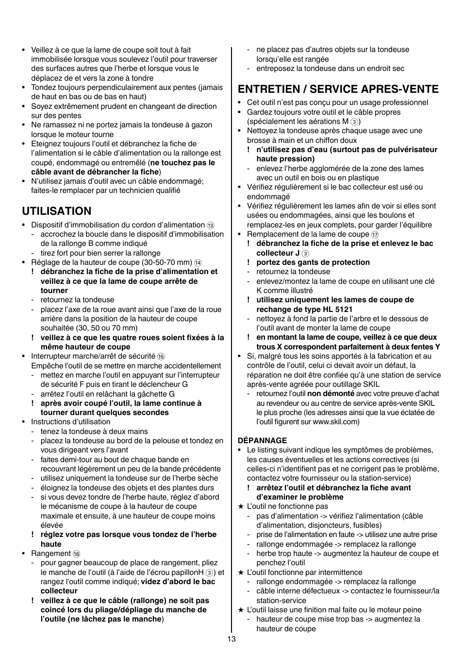 Utilisation, Entretien / service apres-vente | Skil 0710 RT User Manual | Page 13 / 136