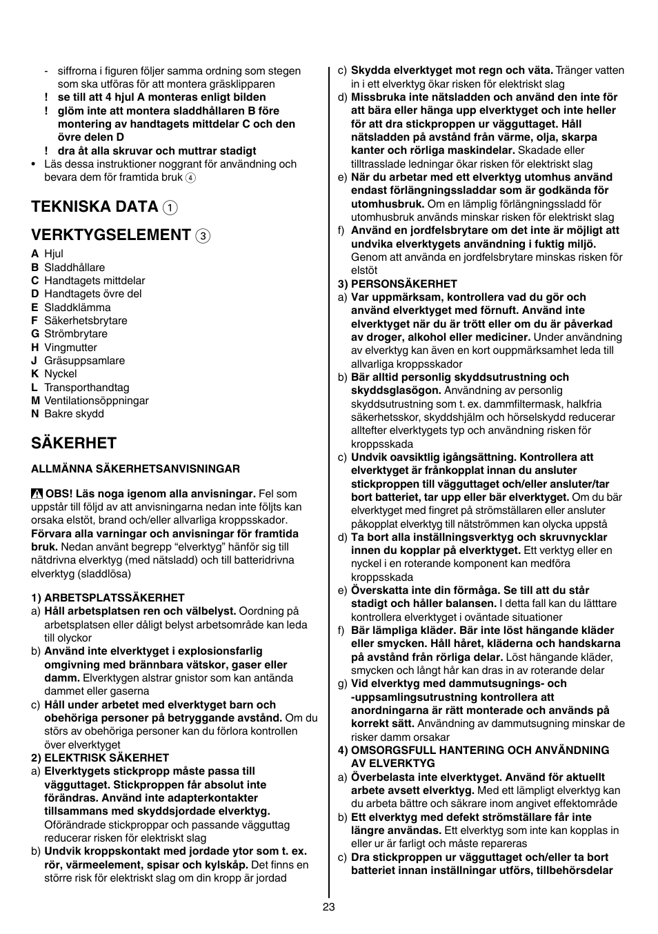 Tekniska data 1 verktygselement 3, Säkerhet | Skil 0710 RT User Manual | Page 23 / 136