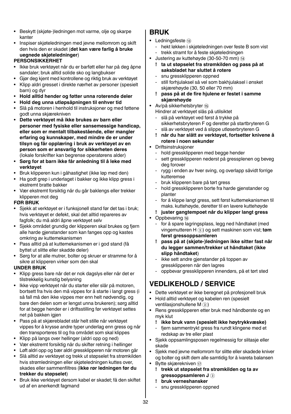 Bruk, Vedlikehold / service | Skil 0710 RT User Manual | Page 32 / 136