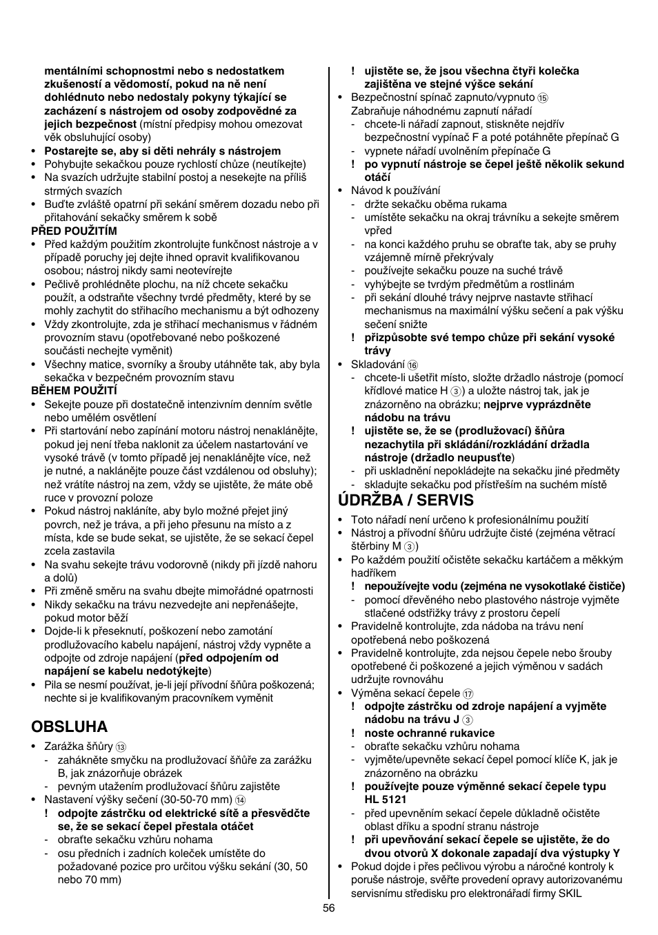 Obsluha, Údržba / servis | Skil 0710 RT User Manual | Page 56 / 136