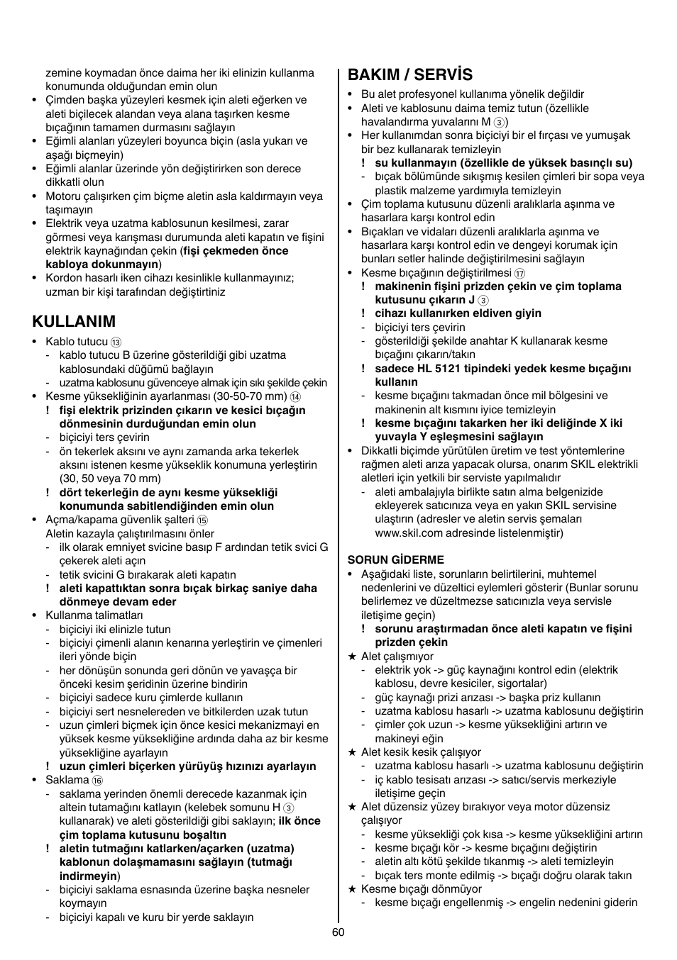 Kullanim, Bakim / servis | Skil 0710 RT User Manual | Page 60 / 136