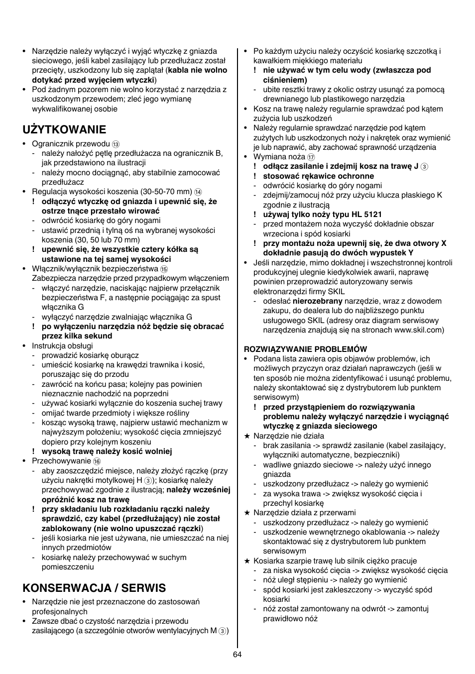 Użytkowanie, Konserwacja / serwis | Skil 0710 RT User Manual | Page 64 / 136