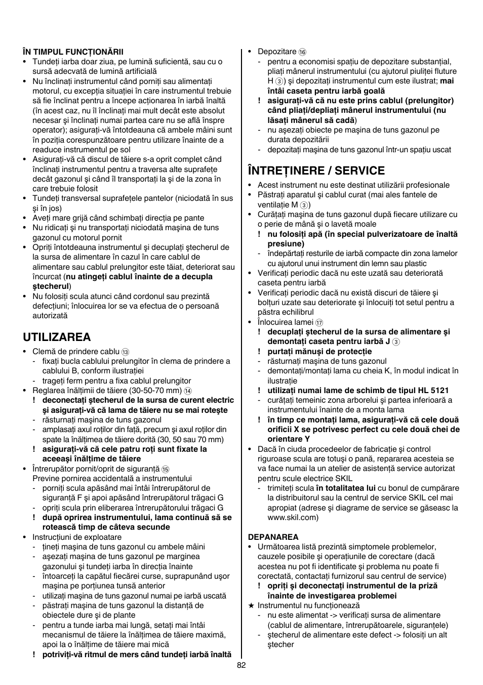 Utilizarea, Întreţinere / service | Skil 0710 RT User Manual | Page 82 / 136