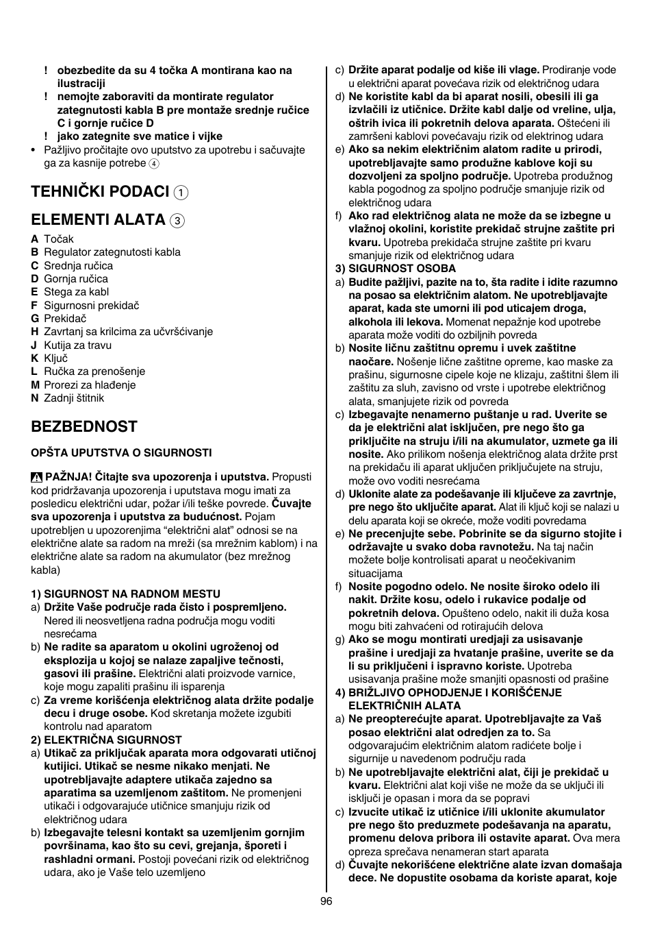 Tehnički podaci 1 elementi alata 3, Bezbednost | Skil 0710 RT User Manual | Page 96 / 136