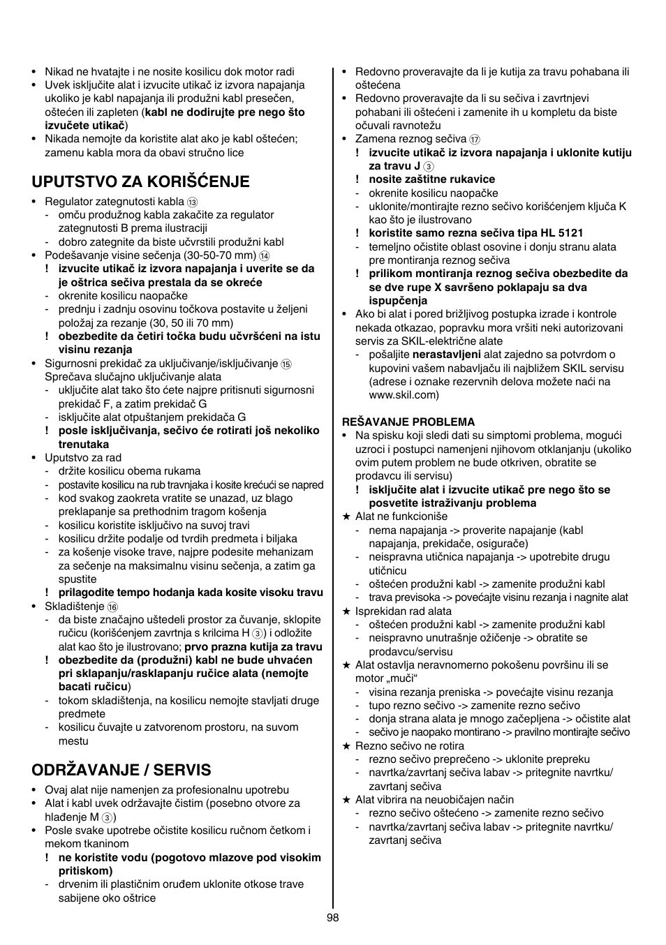 Uputstvo za korišćenje, Održavanje / servis | Skil 0710 RT User Manual | Page 98 / 136
