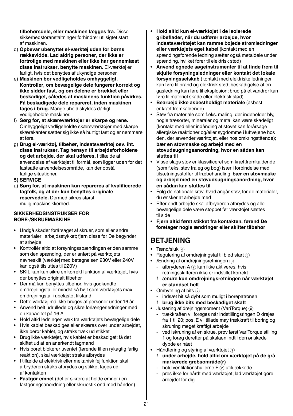 Betjening | Skil 6220 (F0156220 . . ) User Manual | Page 21 / 100