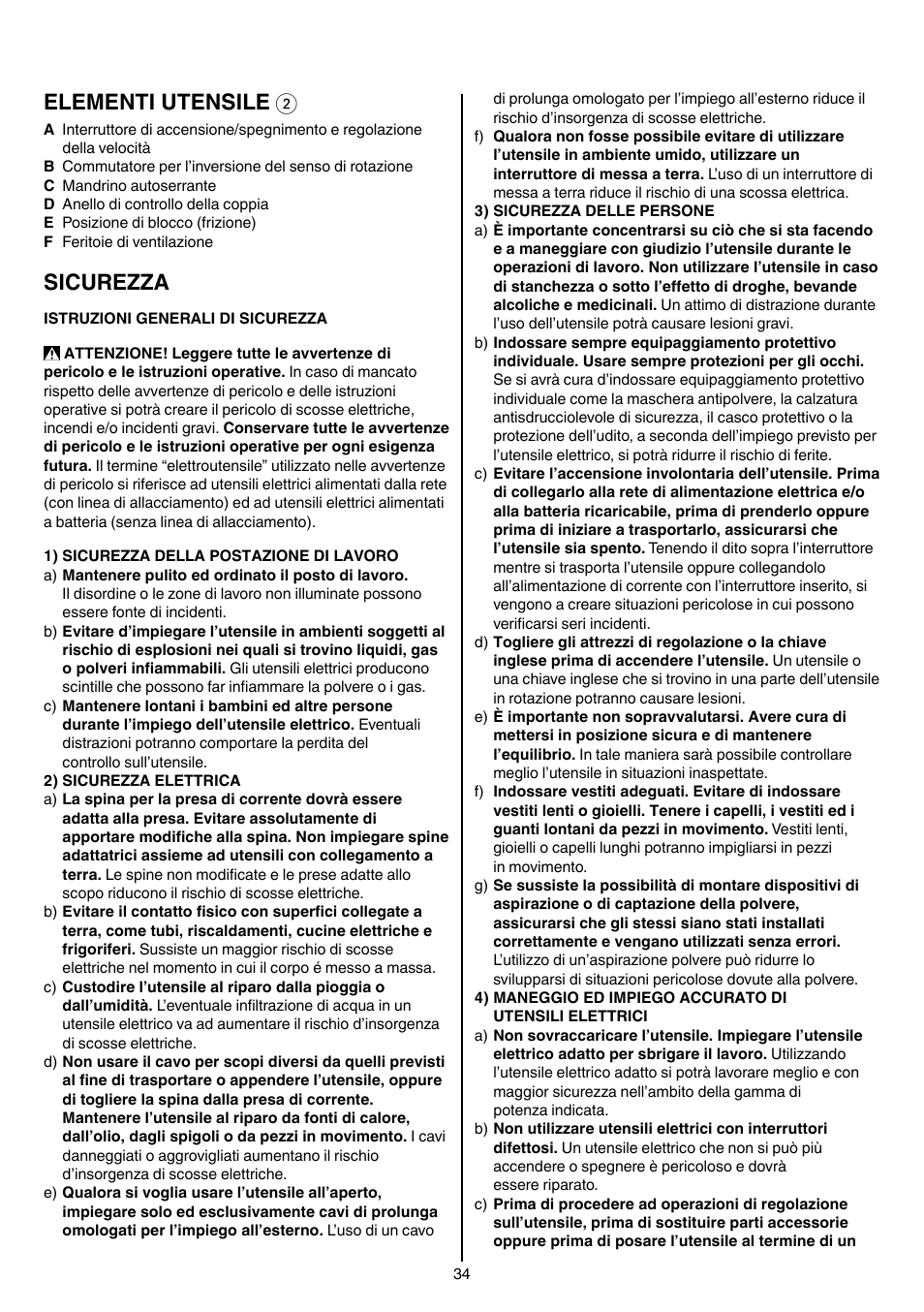 Elementi utensile 2, Sicurezza | Skil 6220 (F0156220 . . ) User Manual | Page 34 / 100