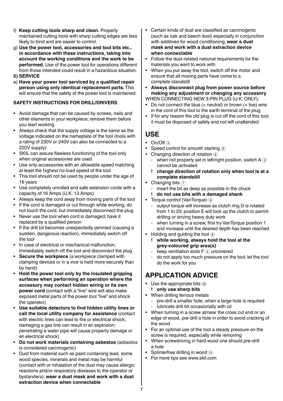 Application advice | Skil 6220 (F0156220 . . ) User Manual | Page 7 / 100
