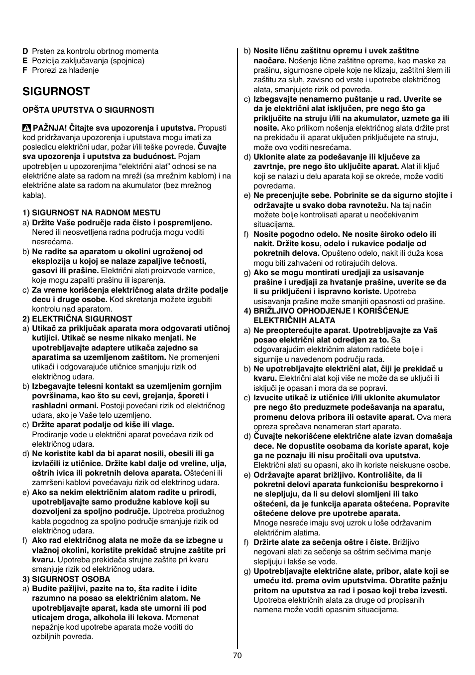 Sigurnost | Skil 6220 (F0156220 . . ) User Manual | Page 70 / 100