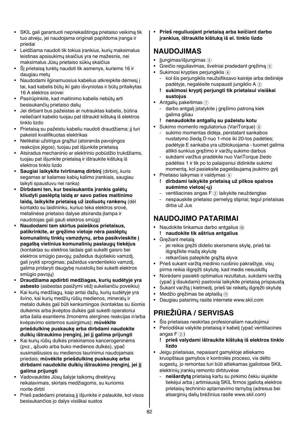 Naudojimas, Naudojimo patarimai, Priežiūra / servisas | Skil 6220 (F0156220 . . ) User Manual | Page 82 / 100