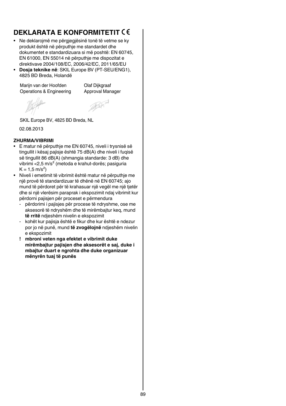 Deklarata e konformitetit | Skil 6220 (F0156220 . . ) User Manual | Page 89 / 100