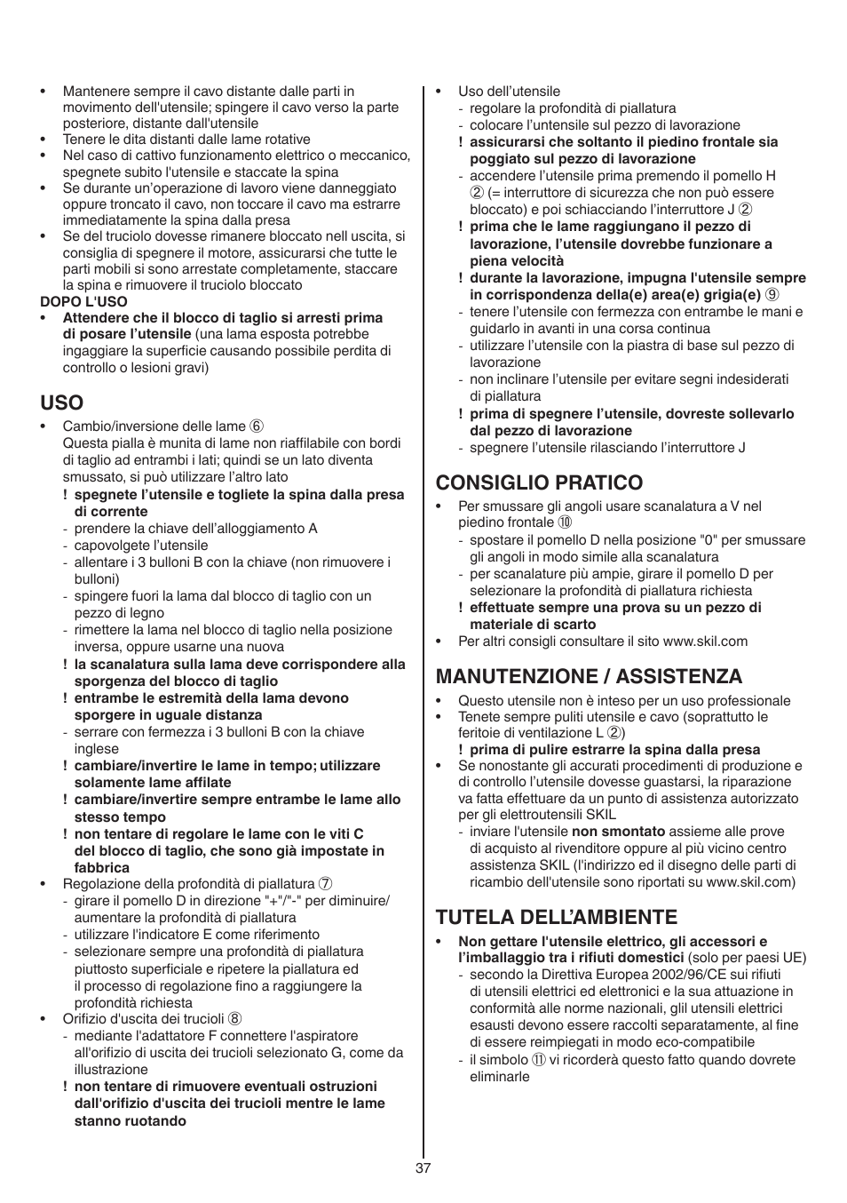 Consiglio pratico, Manutenzione / assistenza, Tutela dell’ambiente | Skil 1558 AA User Manual | Page 37 / 104