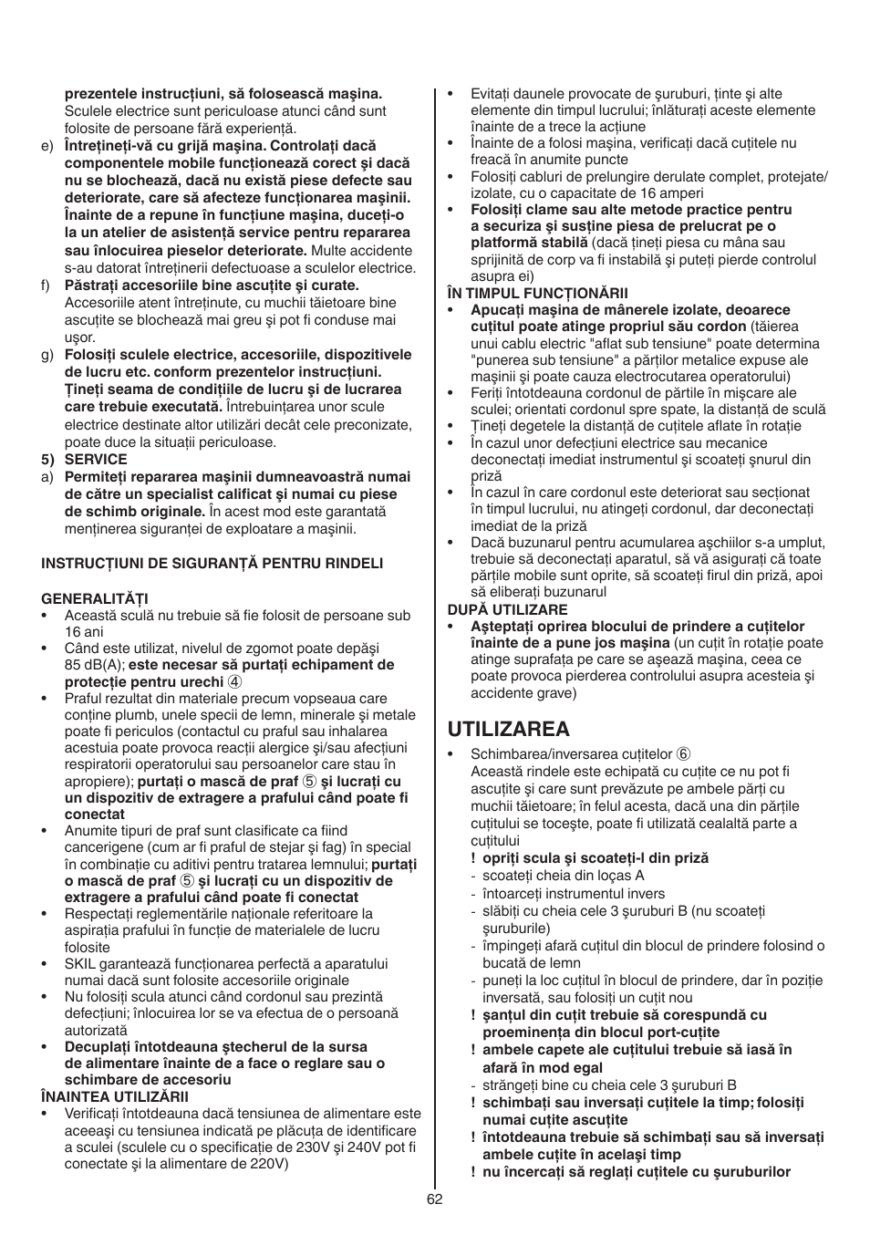 Utilizarea | Skil 1558 AA User Manual | Page 62 / 104