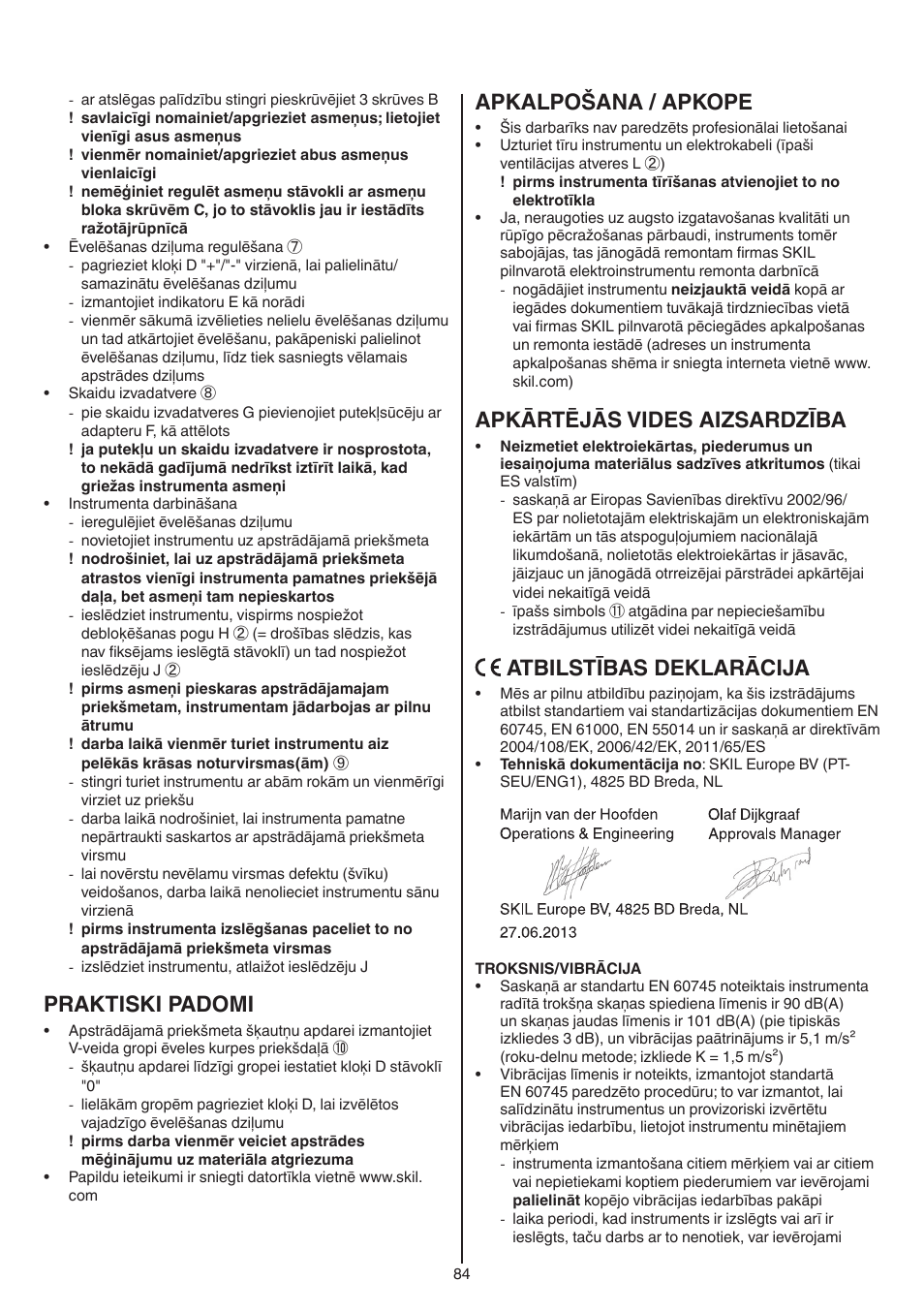 Praktiski padomi, Apkalpošana / apkope, Apkārtējās vides aizsardzība | Atbilstības deklarācija | Skil 1558 AA User Manual | Page 84 / 104