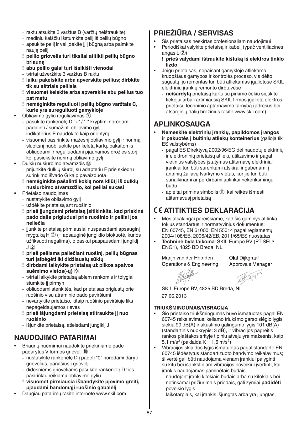 Naudojimo patarimai, Priežiūra / servisas, Aplinkosauga | Atitikties deklaracija | Skil 1558 AA User Manual | Page 87 / 104
