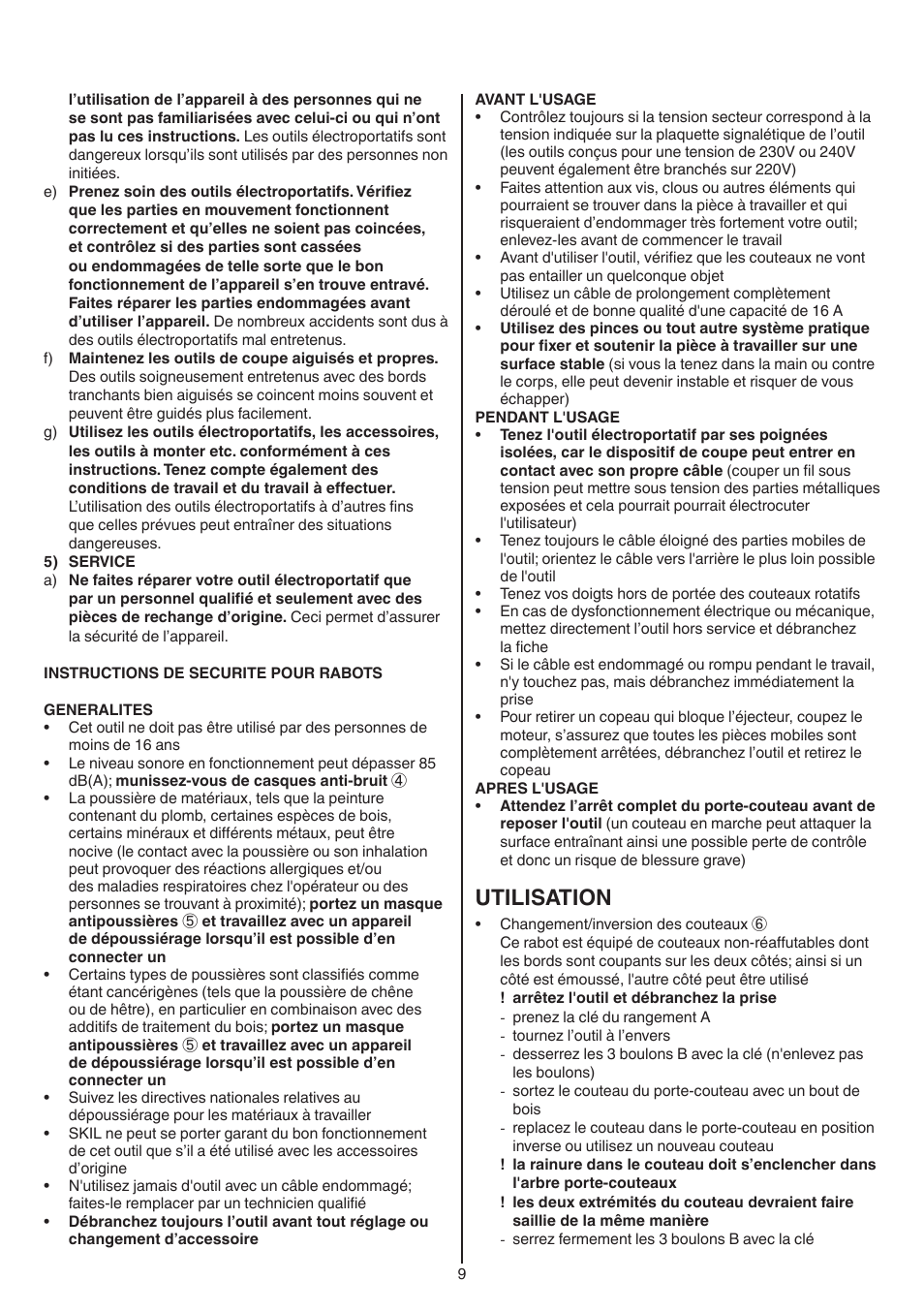 Utilisation | Skil 1558 AA User Manual | Page 9 / 104