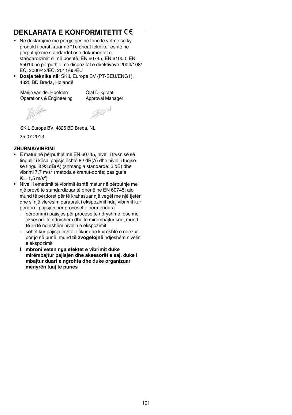 Deklarata e konformitetit | Skil 7450 AA User Manual | Page 101 / 112