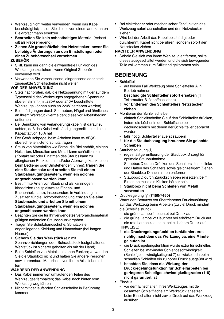Bedienung | Skil 7450 AA User Manual | Page 13 / 112