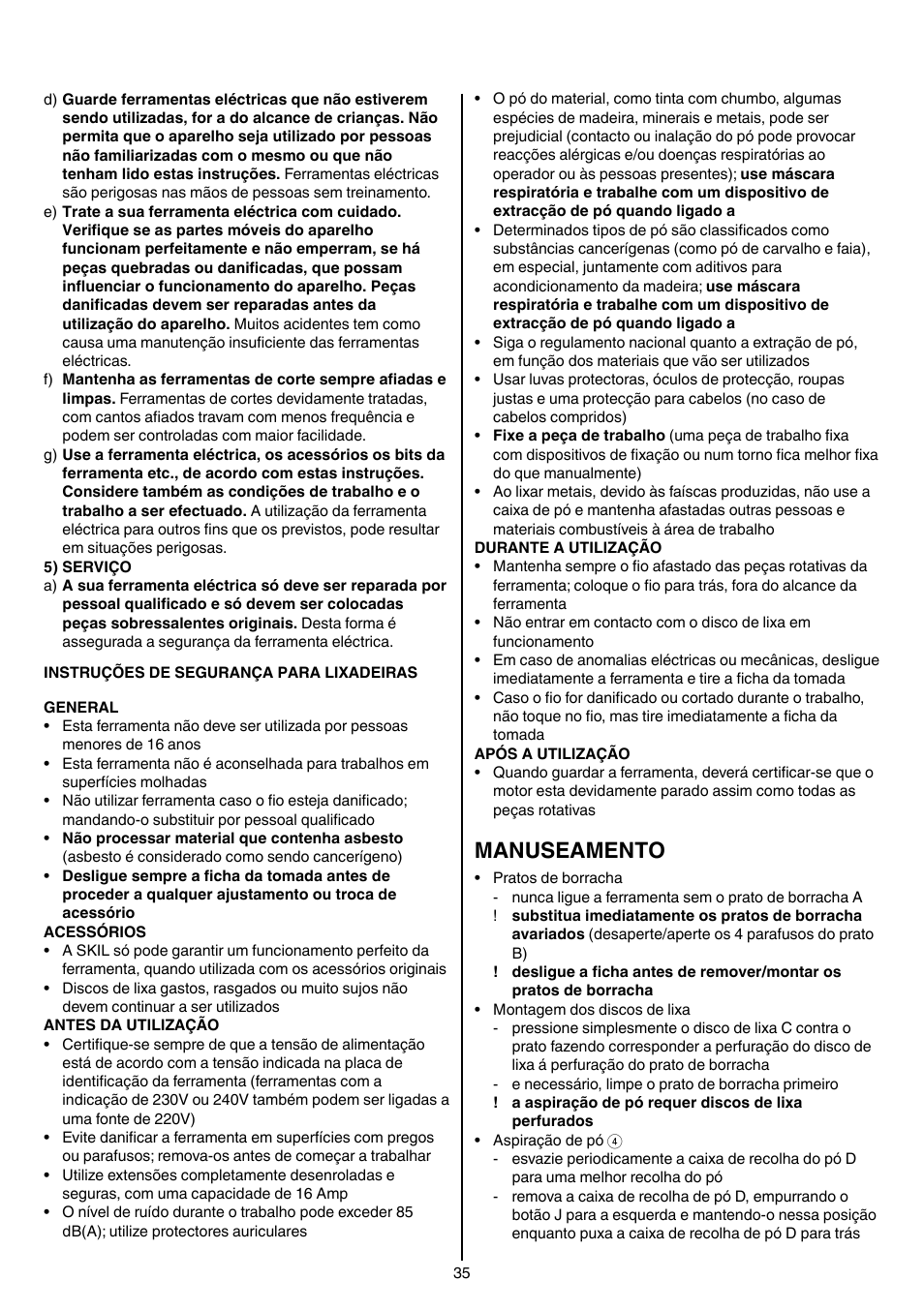 Manuseamento | Skil 7450 AA User Manual | Page 35 / 112