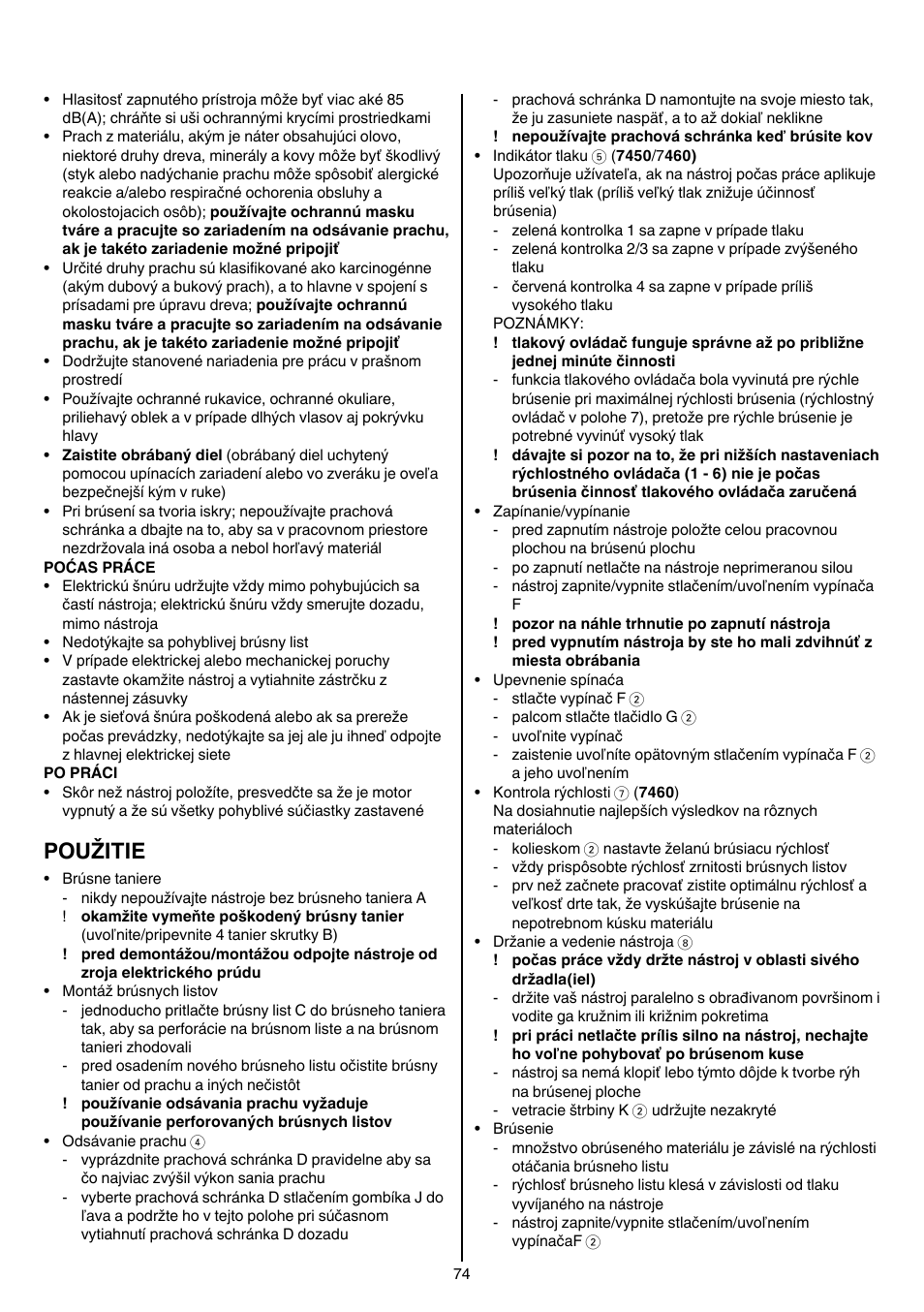 Použitie | Skil 7450 AA User Manual | Page 74 / 112