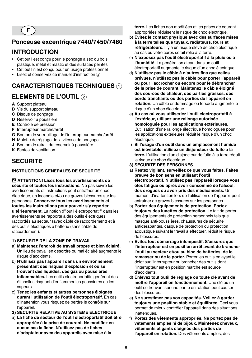 Securite | Skil 7450 AA User Manual | Page 8 / 112