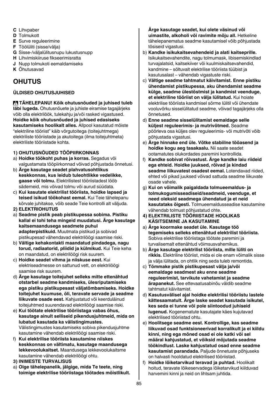 Ohutus | Skil 7450 AA User Manual | Page 85 / 112