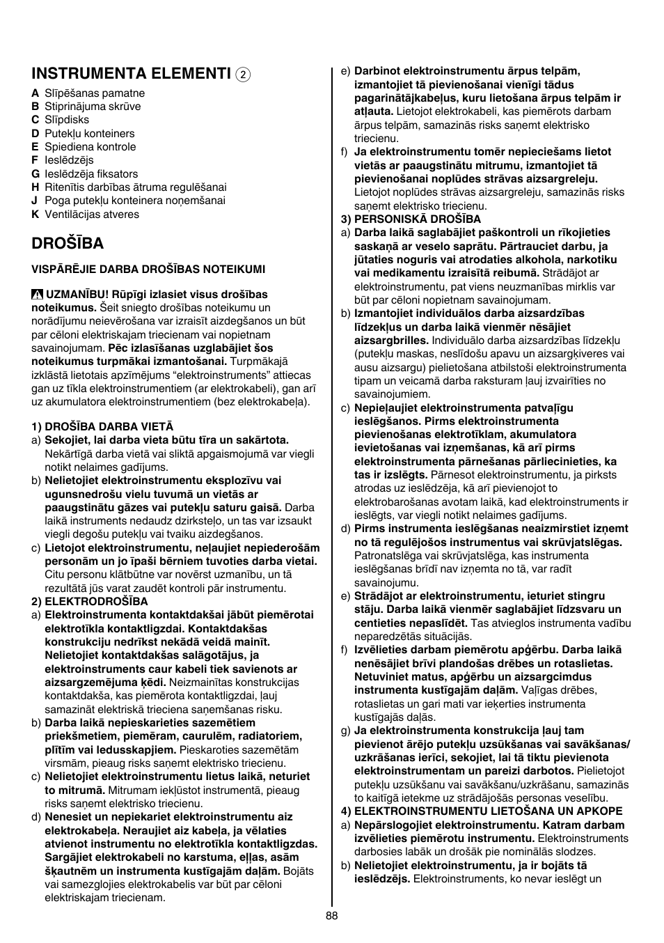 Instrumenta elementi 2, Drošība | Skil 7450 AA User Manual | Page 88 / 112
