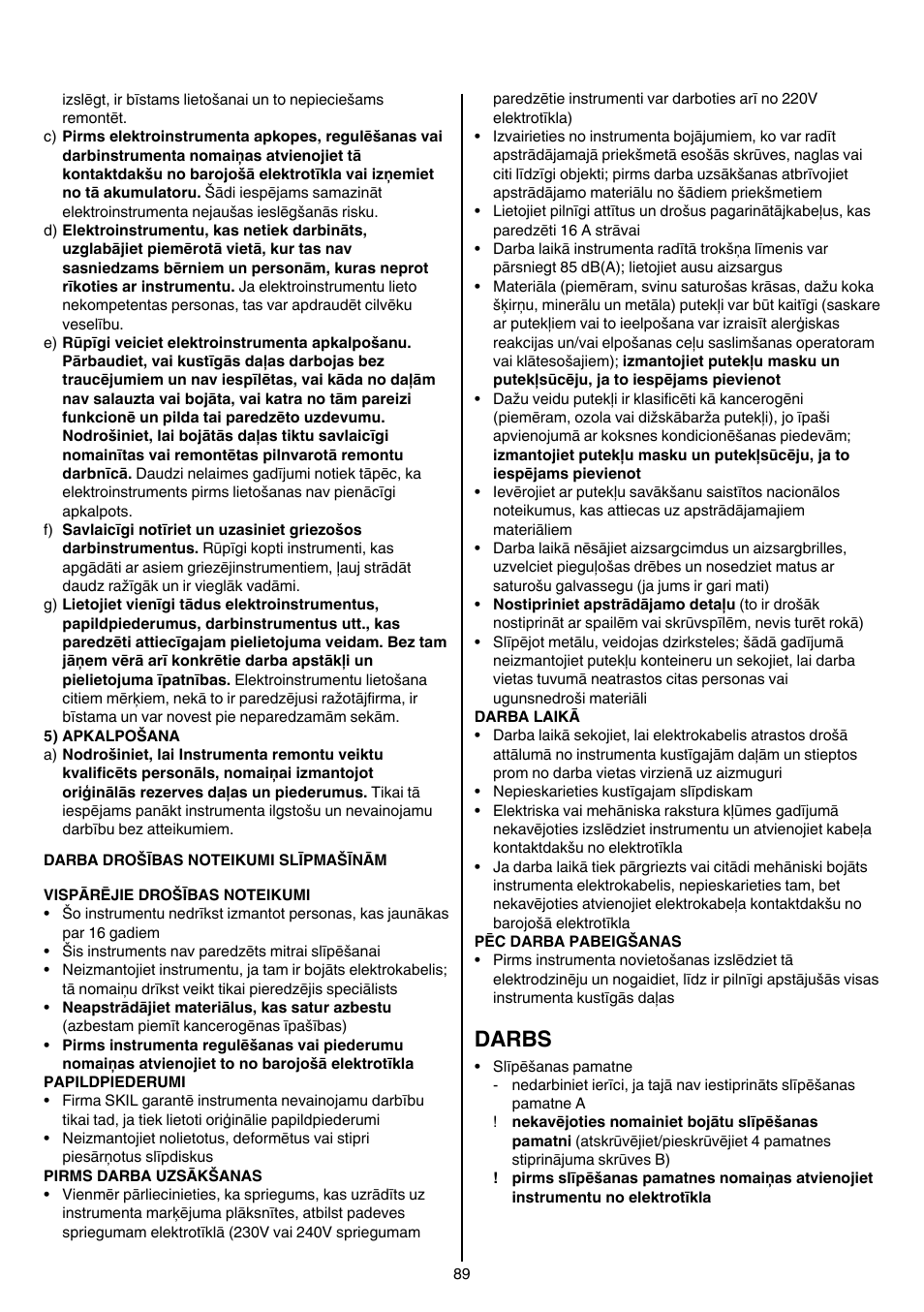 Darbs | Skil 7450 AA User Manual | Page 89 / 112