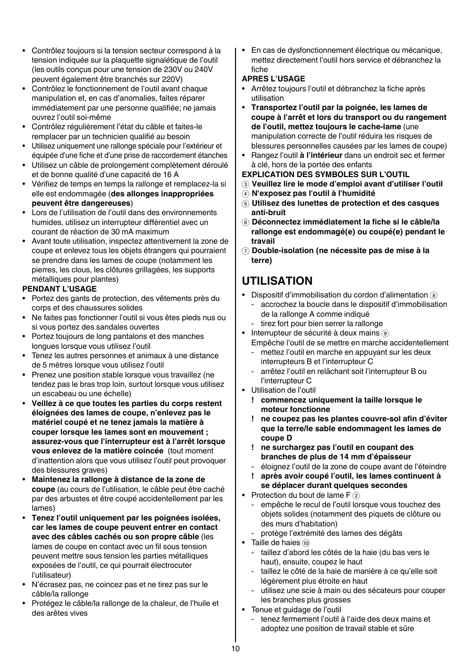 Utilisation | Skil 0745 RT User Manual | Page 10 / 124
